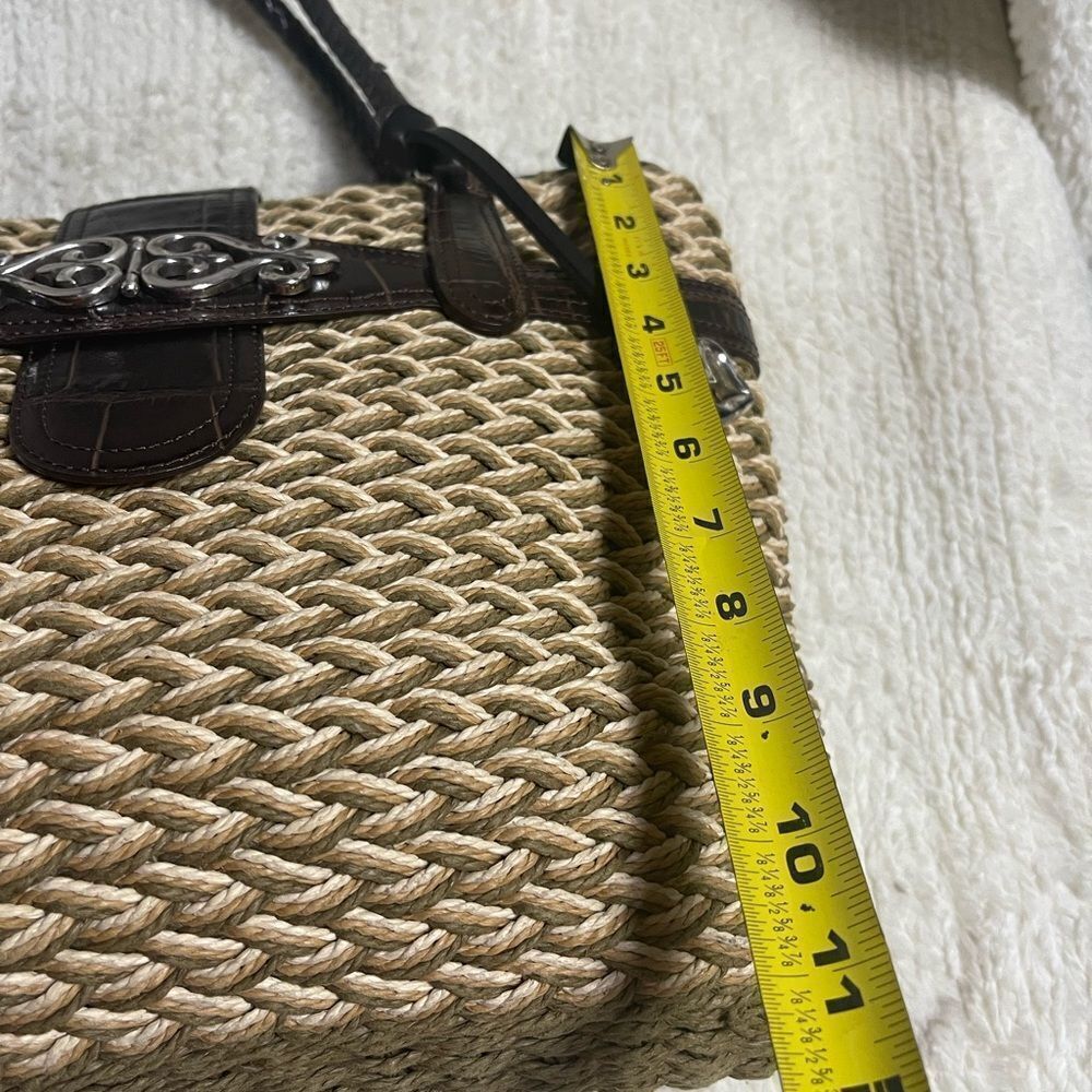 Brighton Woven Tri Color Straw tote bag, brown leather straps & trims . - Picture 9 of 13